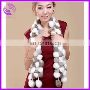 2014 New Fashion Beautiful Rabbit Fur Pompon Scarf Women Fur Scarf thumbnail-1