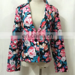 2017 Hot Sale Pink Rose Print Floral Women Winter Jacket With Long Sleeve thumbnail-4