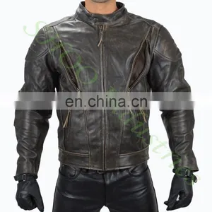 Brown Leather Motorcycle Motorbike Jacket thumbnail-1