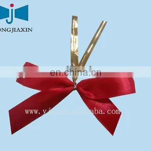 Red Satin Ribbon Bow With Wire Twist Tie thumbnail-1