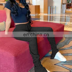 Joggers Women Stacked Leggings Streetwear Women Stacked Pants Womens Fashion Drawstring Sweatpants Woman Pants Clothes thumbnail-5