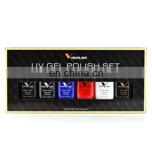6 Bottles Set 7.5 ML Venalisa Soak Off UV Gel Nail Polish Basecoat Nail Art Color Gel Polish French Pink Make up Topcoat Gel Set thumbnail-3
