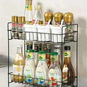 2 Tier Iron Kitchen Storage Rack, Condiment Rack for Kitchen Supplies Storage thumbnail-1