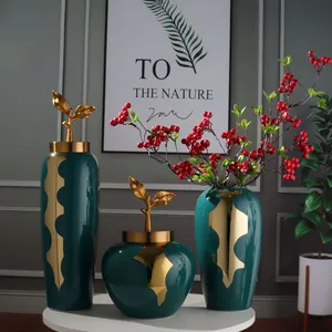 Nordic Simple Gild Creative Art Green Ceramic Plant Vase For Dining Room Outdoor Indoor thumbnail-4