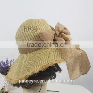 New Design Cheap Promation Straw Hat to Sinamay Bowknot Decorate thumbnail-3
