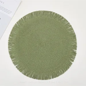 Custom Rattan Wholesale Eco-friendly Olive Green Colored Wedding Macrame Paper Place Mats thumbnail-1