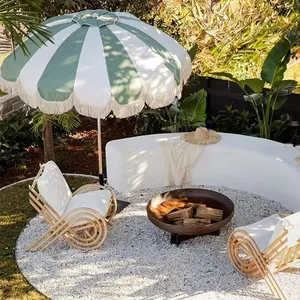 Wholesale 7FT Fringe Beach Umbrellas Outdoor Patio Umbrella OEM Customized UPF50+ Polyester With Aluminum Pole Windproof thumbnail-1