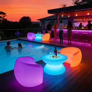Bar Furniture Glowing Luminous Illuminated Led Table and Chair Set Outdoor Nightclub Led Furniture Outdoor Garden Event Table thumbnail-1