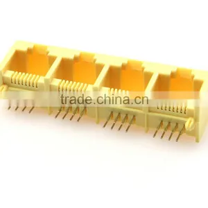Unshield Side Entry Female RJ45 8P8C Connector 1X4 Ports Modular PCB Jack thumbnail-1