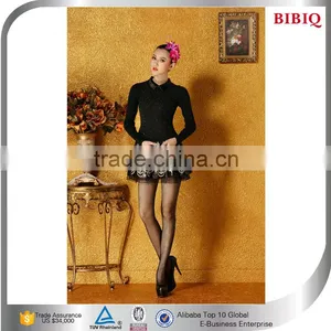 New Autumn Winter Sexy Slim Long Sleeve Mini Dress Floral Bottoming Dress Black thumbnail-1