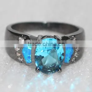 925 Silver Plated Copper Ring With Opal Stone/Wholesale 925 Sterling Silver Synthetic Opal Ring/Silver Blue Fire Opal Jewelry thumbnail-4