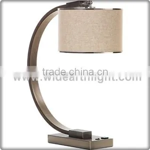 UL CUL Listed Brushed Nickel Round Linen Shade On/Off Switch Modern Table Lamp With Outlet For Hotel Bedroom T50102 thumbnail-1