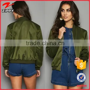 New Custom Ladies Satin Bomber Jackets Wholesale Olive Satin Jacket Manufacturer Supplier's Choice thumbnail-1