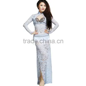 Wuchieal High Elastic Lace Belly Dance Practice Dress Bellydancing Costume With Long Sleeves thumbnail-1