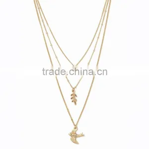 Korean Style Plain Peace Chain Gold Plated Thin Chain Round Sequin Olive Branch Bird Multi Layer Choker Necklaces For Students thumbnail-3