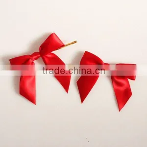 Factory High Quality Wholesale Pink Pre-tied Satin Ribbon Bow With Elastic Loop thumbnail-2