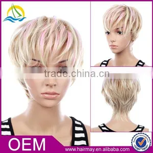White/blonde Synthetic Short Wig Bangs Ombre Wig Natural Scalp Bob Wig thumbnail-1