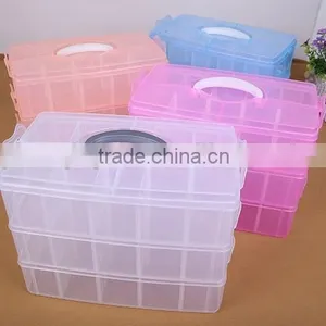 33.2cm*18.5cm*24.5cm Three Layers 30 Compartments Jewelry Adjustable Plastic Clear Box Jewelry Earring Bin Case Container thumbnail-1
