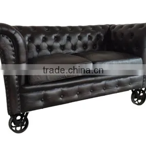Chesterfield Sofa Genuine Leather on Wheels , Industrial Sofa Design thumbnail-1