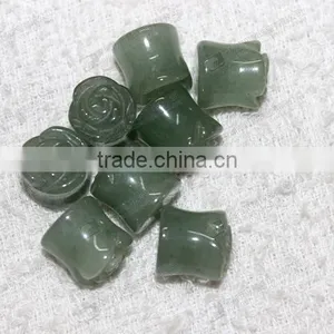 Green Aventurine Ear Piercing Jewelry,stone Carved Flower Ear Plugs thumbnail-5