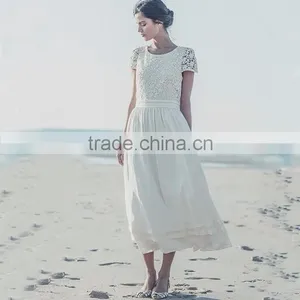Short Sleeve Maternity Wedding Dresses 2016 Beach Wedding Gowns thumbnail-2