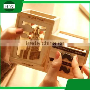 Multipurpose Wooden Double-deck Drawer Penholder Storage Pen Container Case Box Holder thumbnail-5