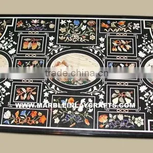 Exclusive Black Marble Inlay Dining Table Top Whole Seller thumbnail-1