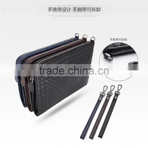 Wholesale High Quality Luxury Business Style Genuine Soft Shipskin Leather Woven Suede Wallet Envelope Bag Men Cltch Handbag thumbnail-6
