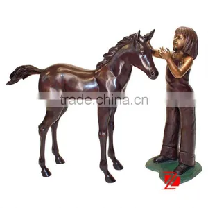 Bronze Beautiful Girl With Horse Statue thumbnail-1