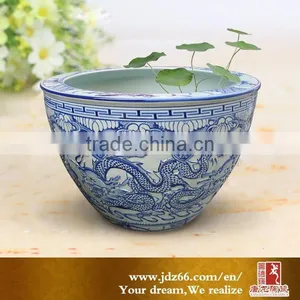 Blue and White Porcelain Chinese Dragon Large Painted Ceramic Fish Bowl for Home Decor thumbnail-1