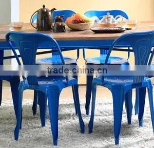 Blue Color Wooden Top Six Sitter Iron Dining Table Set thumbnail-1