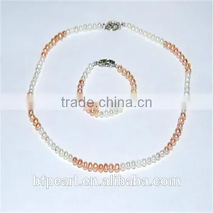 White and Pink Freshwater Pearl Necklace With Bracelet for 3 Year Baby thumbnail-1