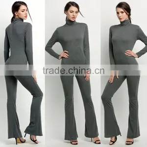 Wholesale Fashion Women Long Sleeve High Neck Bodycon Casual Jumpsuit Romper Cheap Cotton Workwear Adult Customized Overalls thumbnail-1