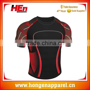 Hongen Apparel Practice Wear 2016 Hot Sale Breathable All Printing Black Color Sublimation Men Rugby Jersey thumbnail-1