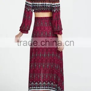 Picture of Long Skirts and Tops Vintage Print Drawstring Top With Split Skirt thumbnail-3