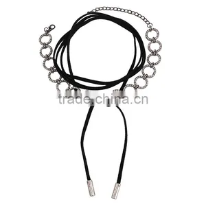Simple Brand Dimond Choker Necklace With Long Leather Rope Accessories thumbnail-5