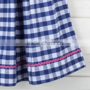 Blue Plaid Children Frocks Designs Kids Smocked Clothing Short Sleeve Baby Girl Dresses thumbnail-2