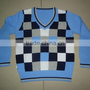 Square Check Jacquard Knitted Baby Boy Sweater Designs thumbnail-1