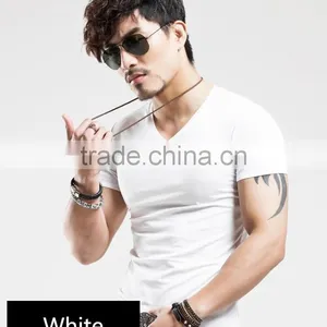 High Quality China Factory Plian Slim Fit Cotton v Neck T Shirts For Men thumbnail-3
