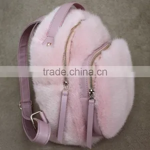 Myfur Cute Baby Pink Girls Fashion Mink Fur Leather Backpack Customized Bags thumbnail-2