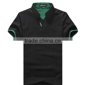 Custom Latest and New Summer Style Solid Colour v Collar Polo Men Shirt Wholesale for Sale thumbnail-3