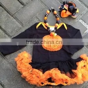 Halloween Baby Pumpkin Romper Tutu Romper Dress With Matching Necklace and Hair Bow thumbnail-1