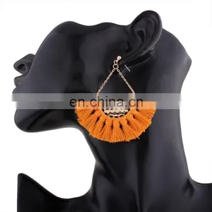 Hot Sales Saffron Fringe Gold Half Circle Fan Pendant Bohemian Earring Boho Jewelry thumbnail-1