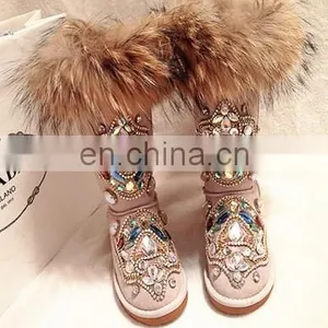 Aidocrystal Handmade Women Fur Snow Boots With Rhinestone thumbnail-2