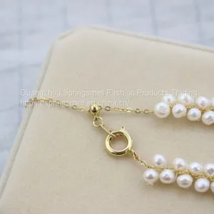 Wholesale Handmade Pearl Necklace 14K Gold 3-4mm Natural Freshwater Pearl Necklace Bracelet Jewelry Sets thumbnail-4