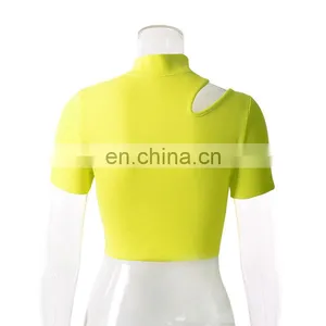 Hot Selling Women Sexy Cut Out t Shirt Crop Top thumbnail-3