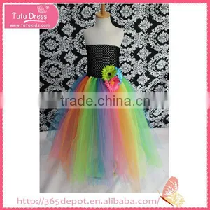 Light Rainbow Color Flower Fluffy Voile Girl's Dress Children Frocks Designs thumbnail-1