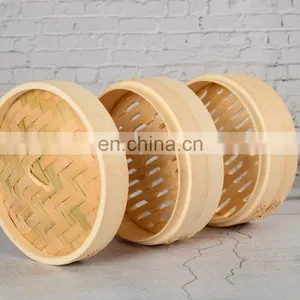 Eco-friendly Natural Round Shape Bamboo Dumpling Basket Chinese Mini Bambu Basket Cooker Dim Sum Sweetcorn Steamer thumbnail-5