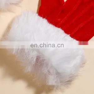 Fashion Style Party Decoration Women Ladies Teen Short Gold Velvet Santa White Fur Mouth Red Christmas Gloves thumbnail-5