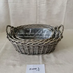 Cheap Storage Grey Painted Willow Basket With Ears and Plastic Liners thumbnail-4